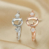 Three Stone Oval Prong Ring Settings Rose Plated