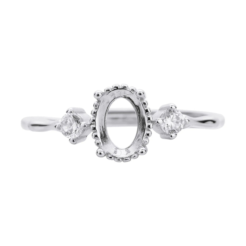 Three Stone Oval Prong Ring Settings Rose Plated