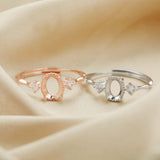 Three Stone Oval Prong Ring Settings Rose Plated