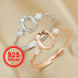 Three Stone Oval Prong Ring Settings Rose Plated