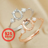 Three Stone Oval Prong Ring Settings Rose Plated