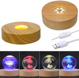 Round LED Display Base USB Plug Wooden Stand DIY Art Home Decor
