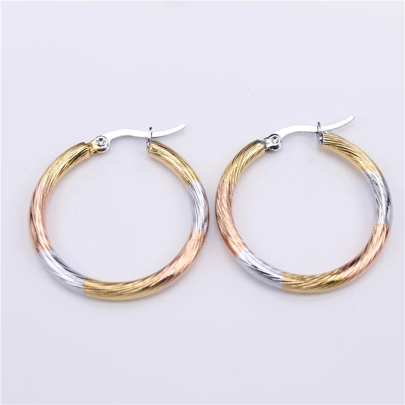 Smooth Stainless Steel Hoop Earrings Set 3mm Multiple Sizes LH934