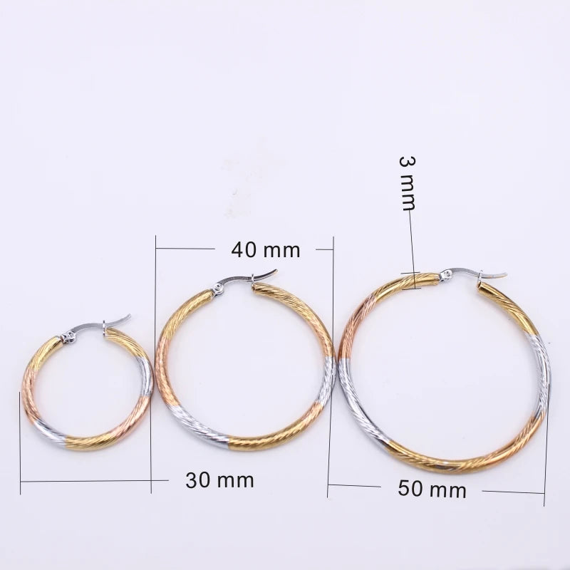 Smooth Stainless Steel Hoop Earrings Set 3mm Multiple Sizes LH934