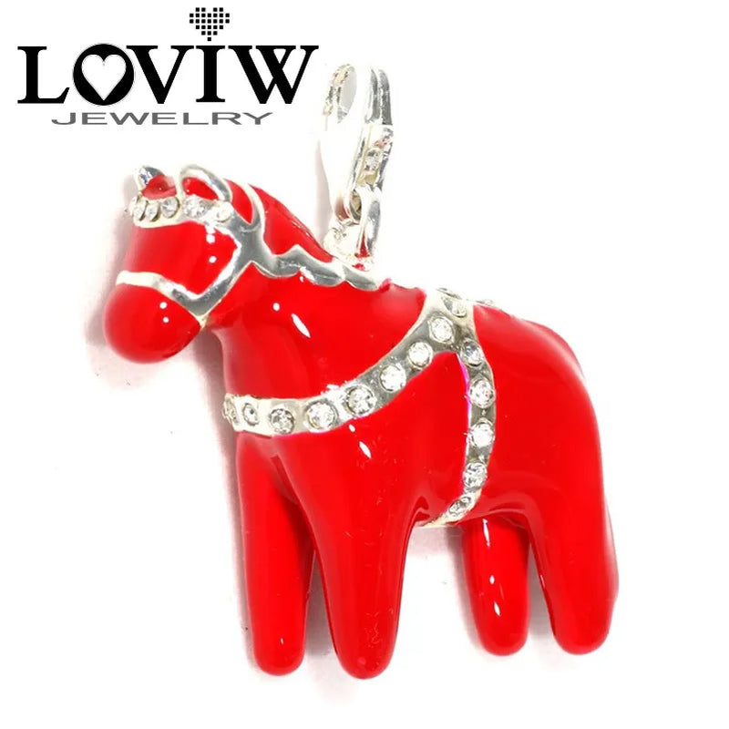 3D Dalecarlian Horse Charm Pendant - Silver-plate