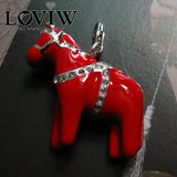 3D Dalecarlian Horse Charm Pendant - Silver-plate