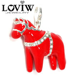 3D Dalecarlian Horse Charm Pendant - Silver-plate