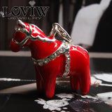 3D Dalecarlian Horse Charm Pendant - Silver-plate
