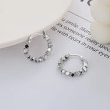 Polygonal Cut Surface Geometric Earrings Silver Square Beaded Ear Buckles