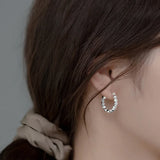 Polygonal Cut Surface Geometric Earrings Silver Square Beaded Ear Buckles