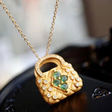 3D Craft Emerald Gemstone Pendant Women's Necklace Chinese Gold-Plated Jewelry