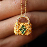 3D Craft Emerald Gem Pendant Women's Necklace Chinese Gold-Plated Jewelry