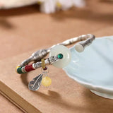 3D Craft Silver Inlaid Hetian Chalcedony Bracelet Ethnic Art Jewelry