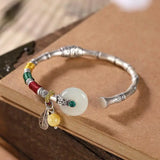 3D Craft Silver Inlaid Hetian Chalcedony Bracelet Ethnic Art Jewelry