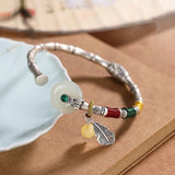 3D Craft Silver Inlaid Hetian Chalcedony Bracelet Ethnic Art Jewelry