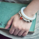 3D Silver Wave Charm Bracelet with Red Tourmaline Inlay