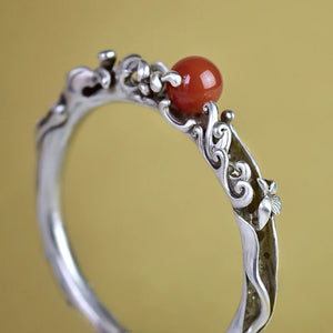 3D Silver Wave Charm Bracelet with Red Tourmaline Inlay