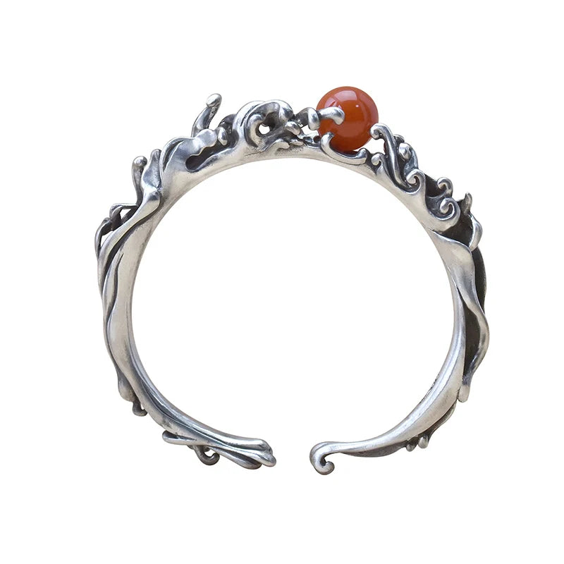 Silver Wave Charm Bracelet with Southern Red Tourmaline Inlay