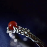 3D Silver Wave Charm Bracelet with Red Tourmaline, Ethnic Women's Jewelry