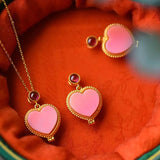 3D Ancient Craftsmanship Pink Love Necklace Pendant Sweet Lady Jewelry