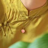 3D Ancient Craftsmanship Pink Love Necklace Pendant Sweet Lady Jewelry