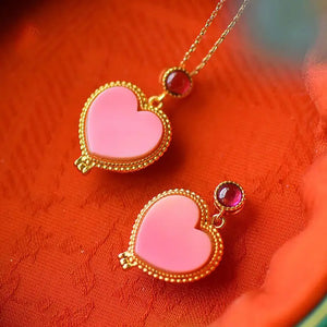 3D Ancient Craftsmanship Pink Love Necklace Pendant Sweet Lady Jewelry