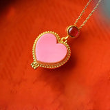 3D Ancient Craftsmanship Pink Love Necklace Pendant Sweet Lady Jewelry