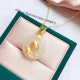 Hetian Jade Dolphin Pisces Pendant Necklace Retro Ladies Jewelry