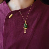 3D inlaid Hetian jade gourd pendant necklace ancient craft charm jewelry