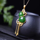 3D inlaid Hetian jade gourd pendant necklace ancient craft charm jewelry