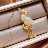 3D inlaid Hetian jade gourd pendant necklace ancient craft charm jewelry