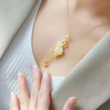 3D inlaid Hetian jade gourd pendant necklace ancient craft charm jewelry