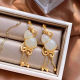 3D inlaid Hetian jade gourd pendant necklace ancient craft charm jewelry