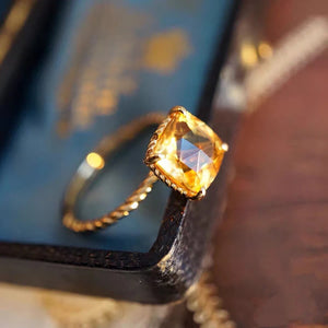 3D Silver Citrine Square Ring - Women's Jewelry