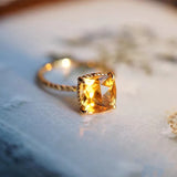 3D Silver Citrine Square Ring - Women's Jewelry