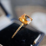 3D Silver Citrine Square Ring - Women's Jewelry