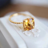 3D Silver Citrine Square Ring - Women's Jewelry