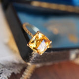 3D Silver Citrine Square Ring - Women's Jewelry