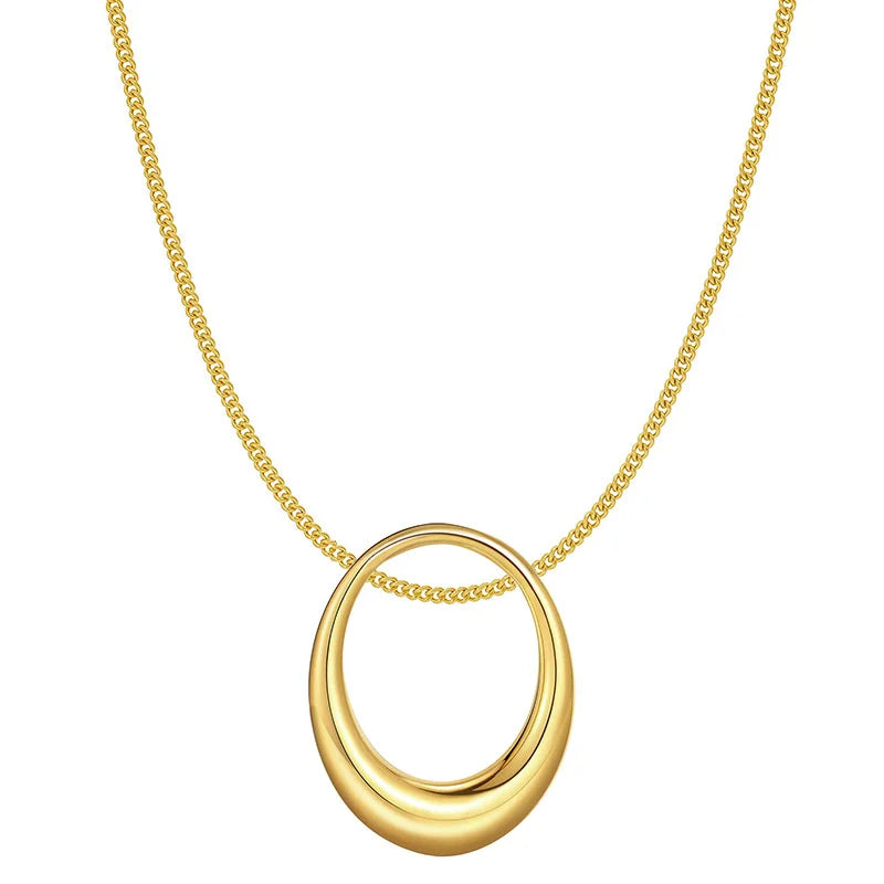 3D Geometry Ellipse Water Drop Pendant Necklace Steel Non-Fading