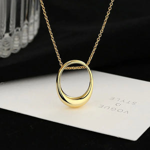 3D Geometry Ellipse Water Drop Pendant Necklace Steel Non-Fading