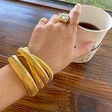 Three Layered Spring Bangles Stainless Steel Wide Thick Bangles