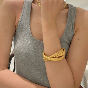 Three Layered Spring Bangles Stainless Steel Wide Thick Bangles