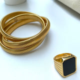 Three Layered Spring Bangles Stainless Steel Wide Thick Bangles
