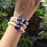 3-Piece Freshwater Pearl Crystal Bead Evil Eye Bracelet
