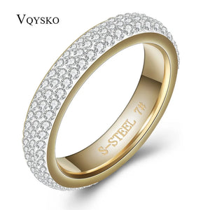 3-Row Clear Crystal Stainless Steel Wedding Rings for Women Jewelry