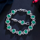 ThreeGraces Green CZ Geometric Link Chain Bracelet for Women BR179