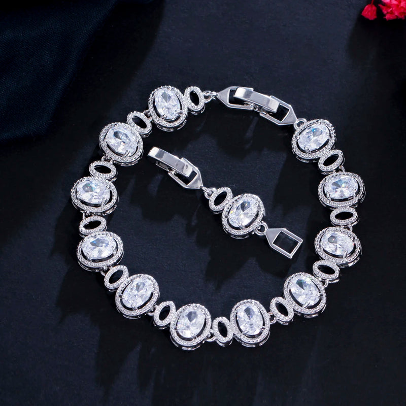 ThreeGraces Green CZ Geometric Link Chain Bracelet for Women BR179