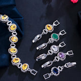 ThreeGraces Green CZ Geometric Link Chain Bracelet for Women BR179
