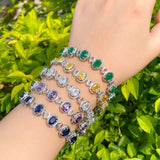 ThreeGraces Green CZ Geometric Link Chain Bracelet for Women BR179