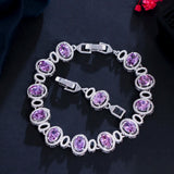 ThreeGraces Green CZ Geometric Link Chain Bracelet for Women BR179